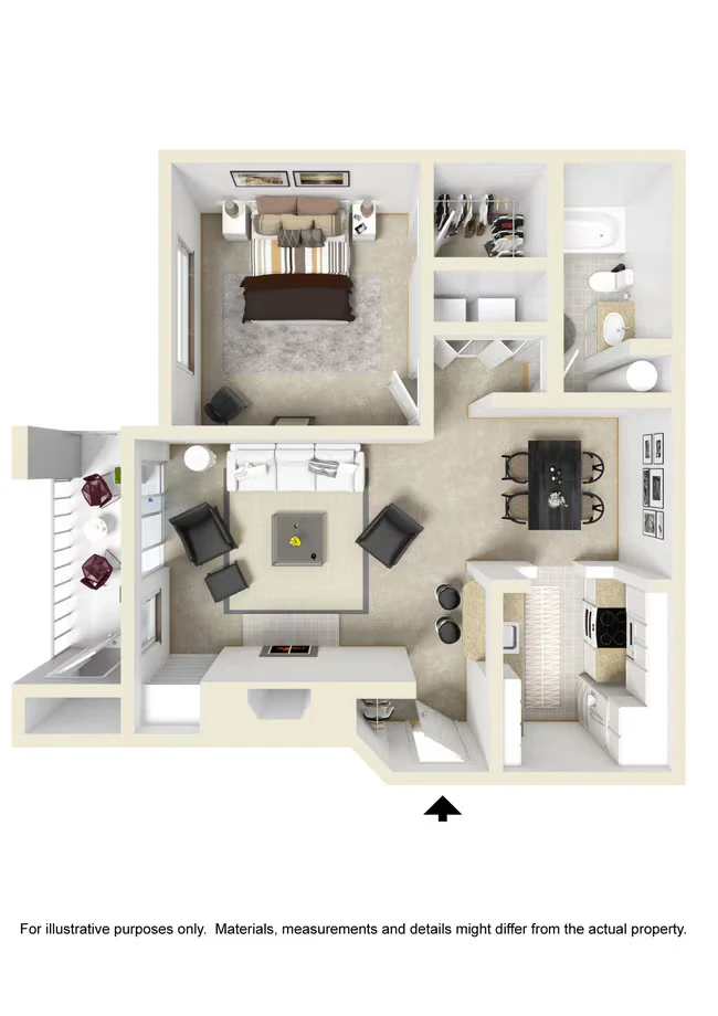 1 Bedroom 1 Bath Q207 floor plan